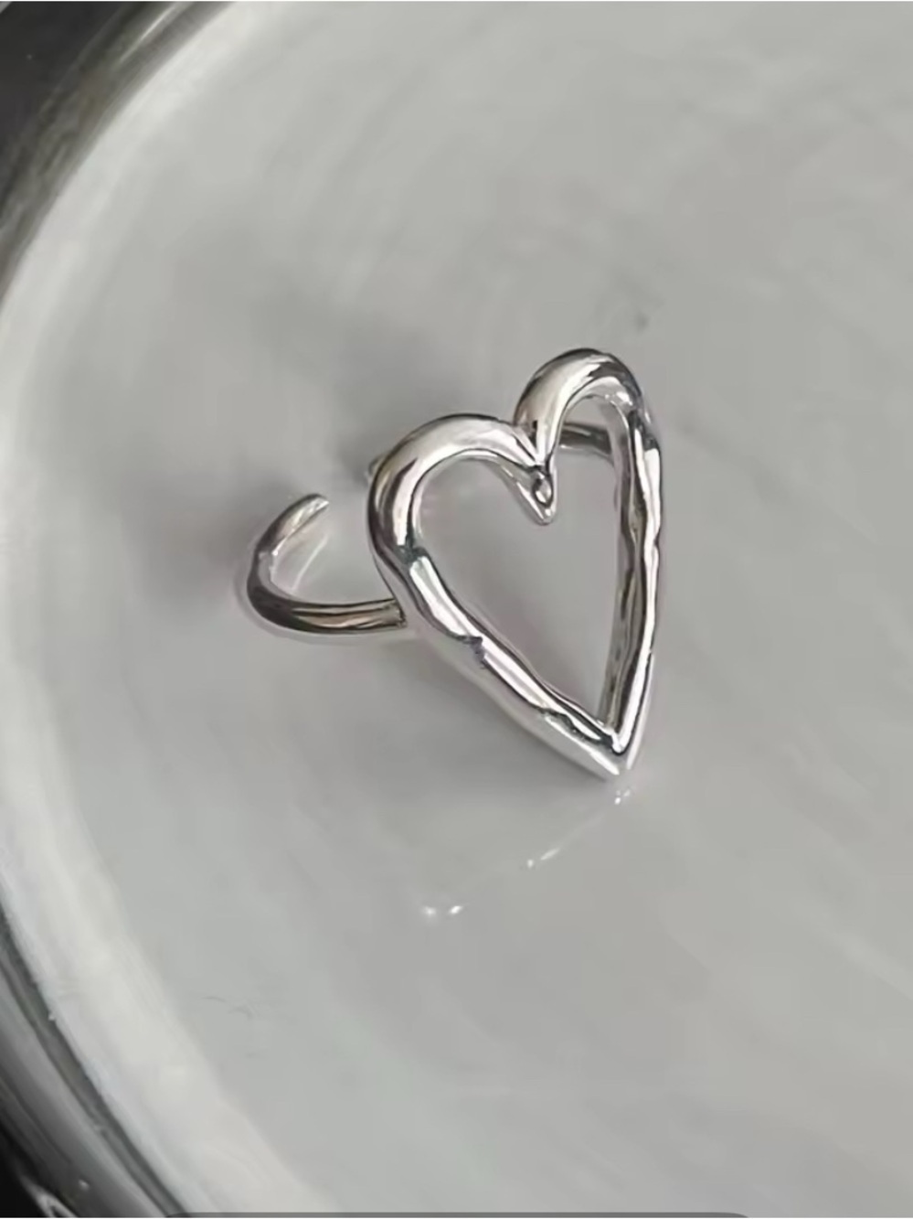 925 Sterling Silver Heart Open Ring - Women Jewelry